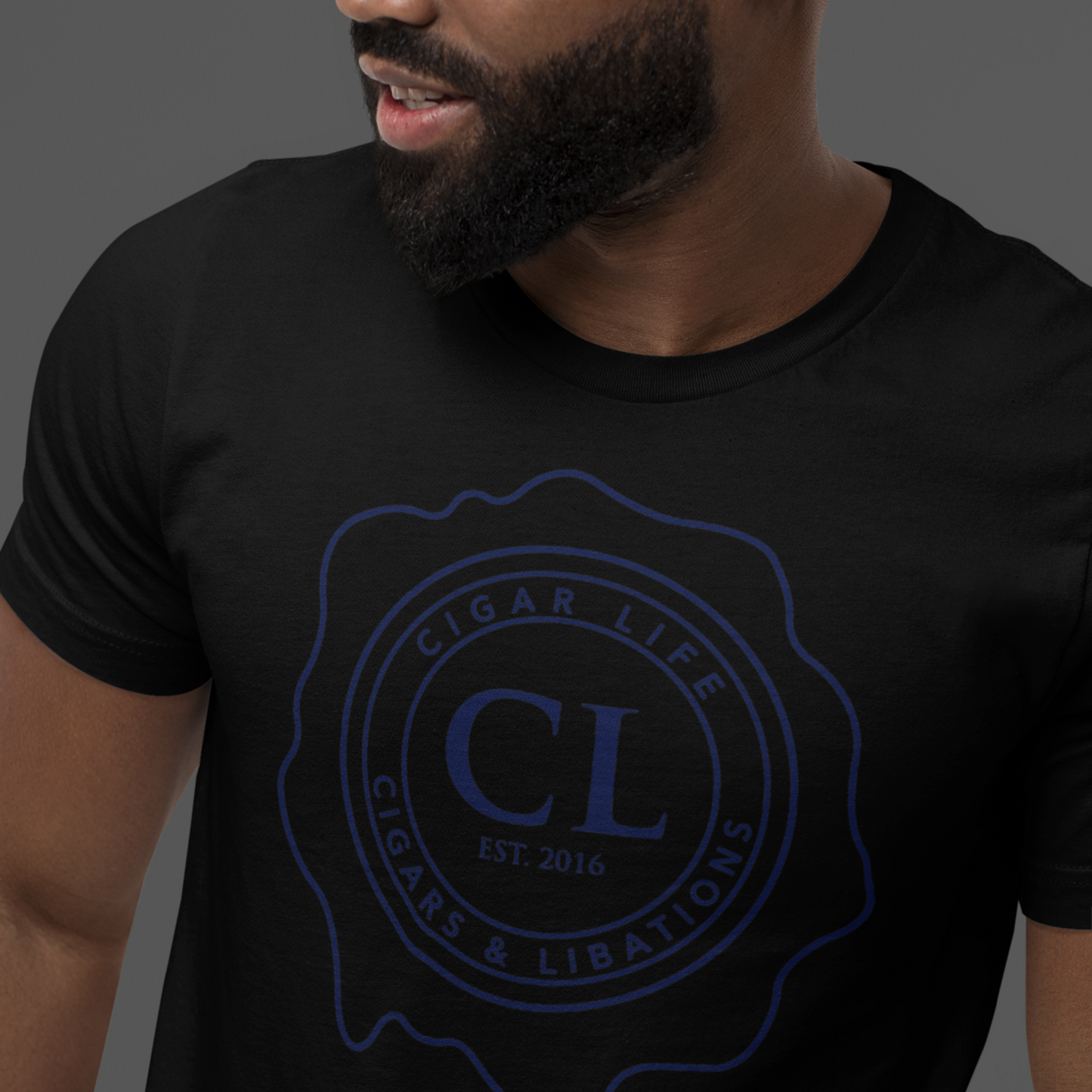 Men's Black Short Sleeve Cigar Life Inverted Logo T-shirt