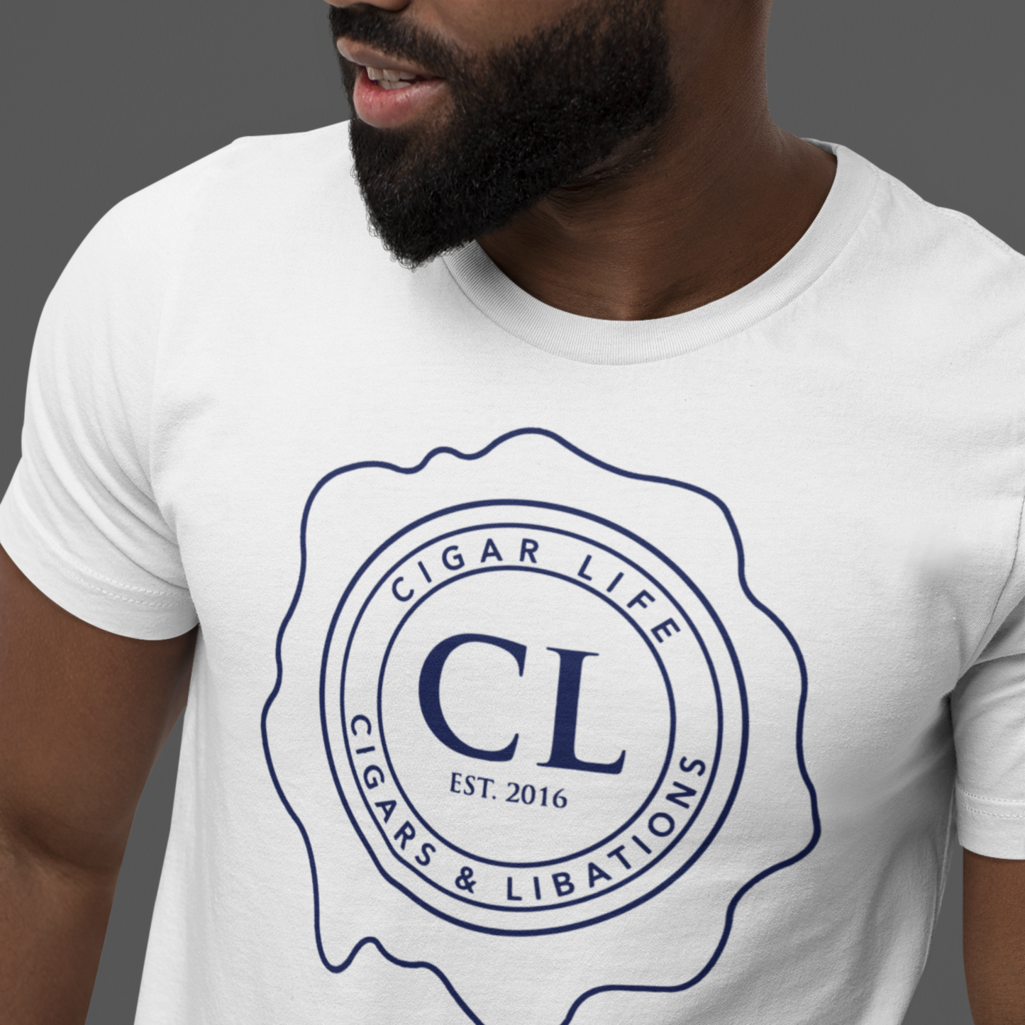 Men's White Short Sleeve Cigar Life Inverted Logo T-shirt