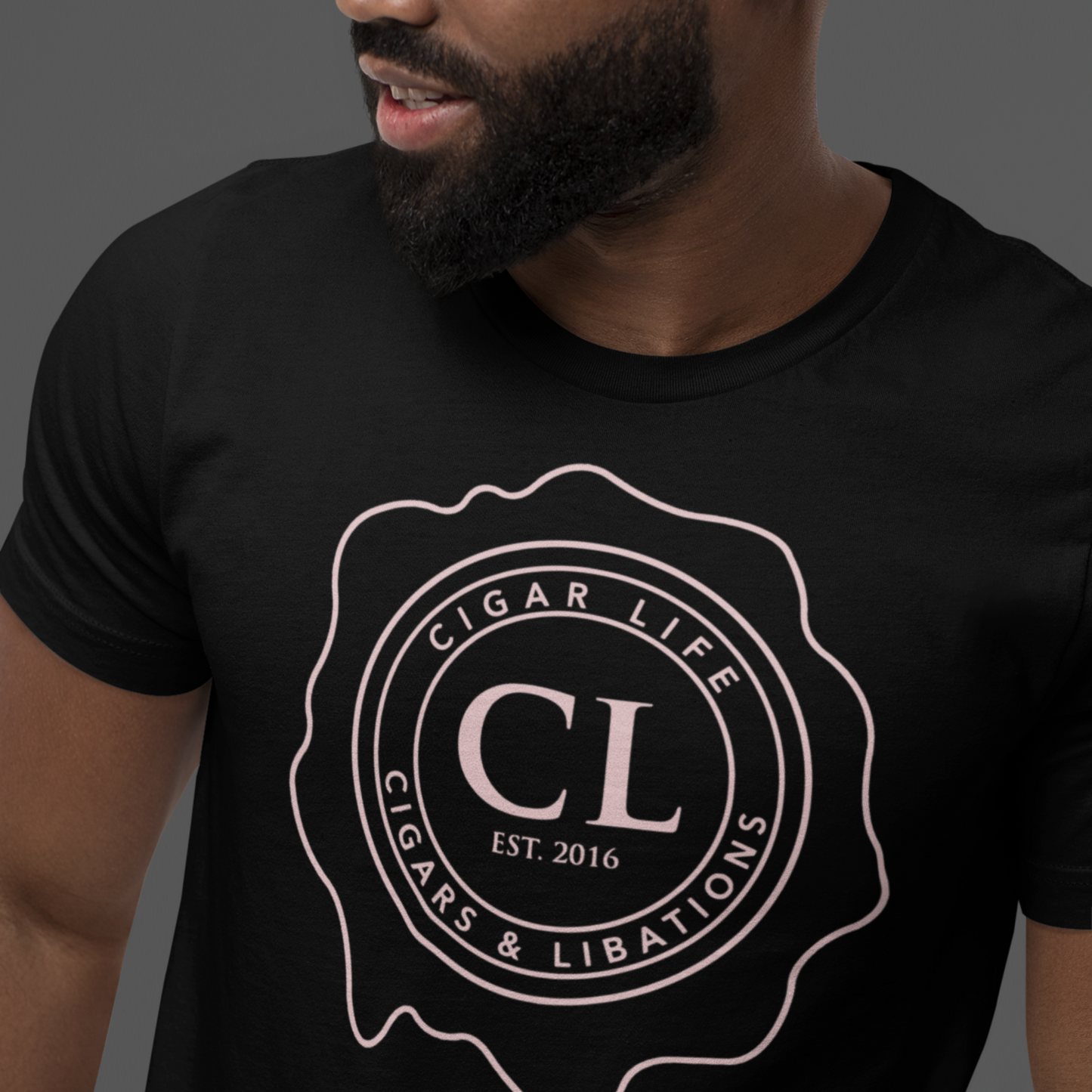 Men's Black Short Sleeve Cigar Life Inverted Logo T-shirt