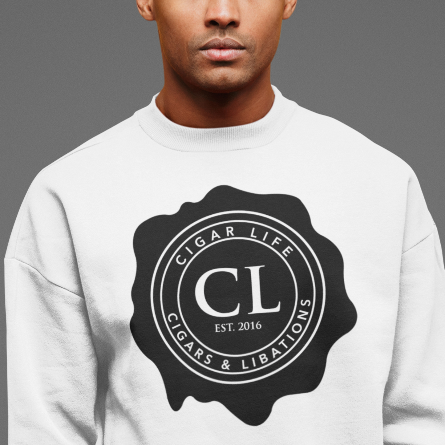 Men's White Cigar Life Logo Sweatshirt