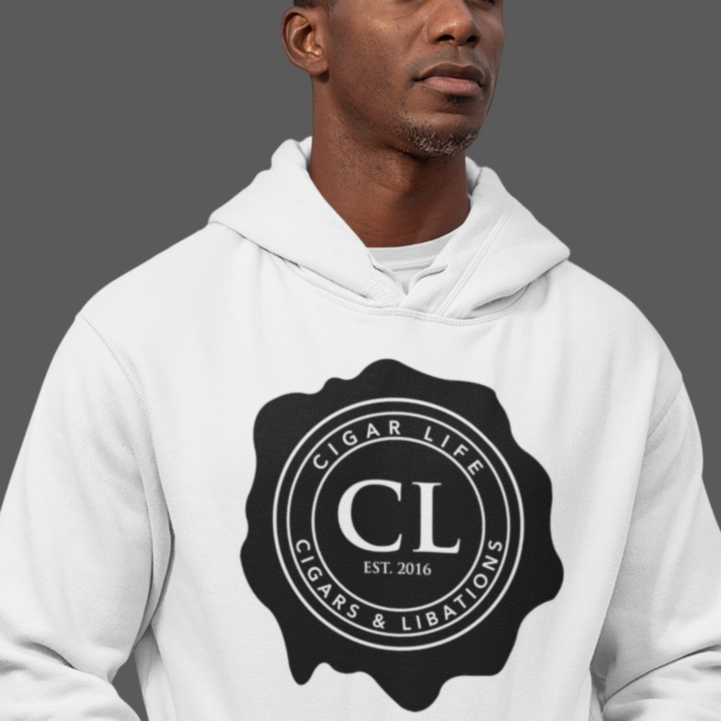 Men's White Cigar Life Logo Hoodie