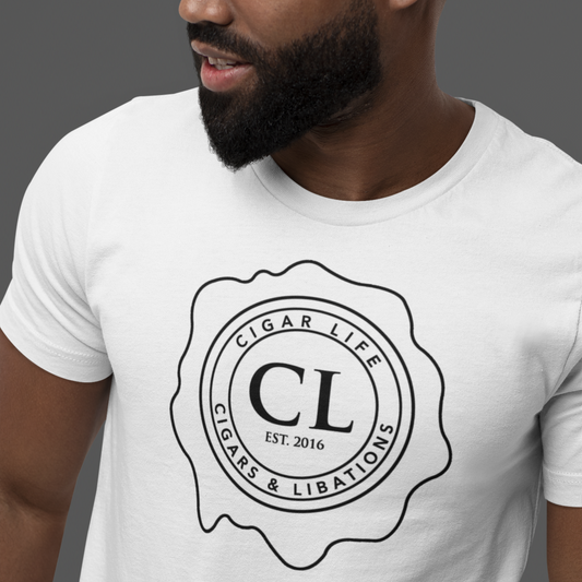 Men's White Short Sleeve Cigar Life Inverted Logo T-shirt
