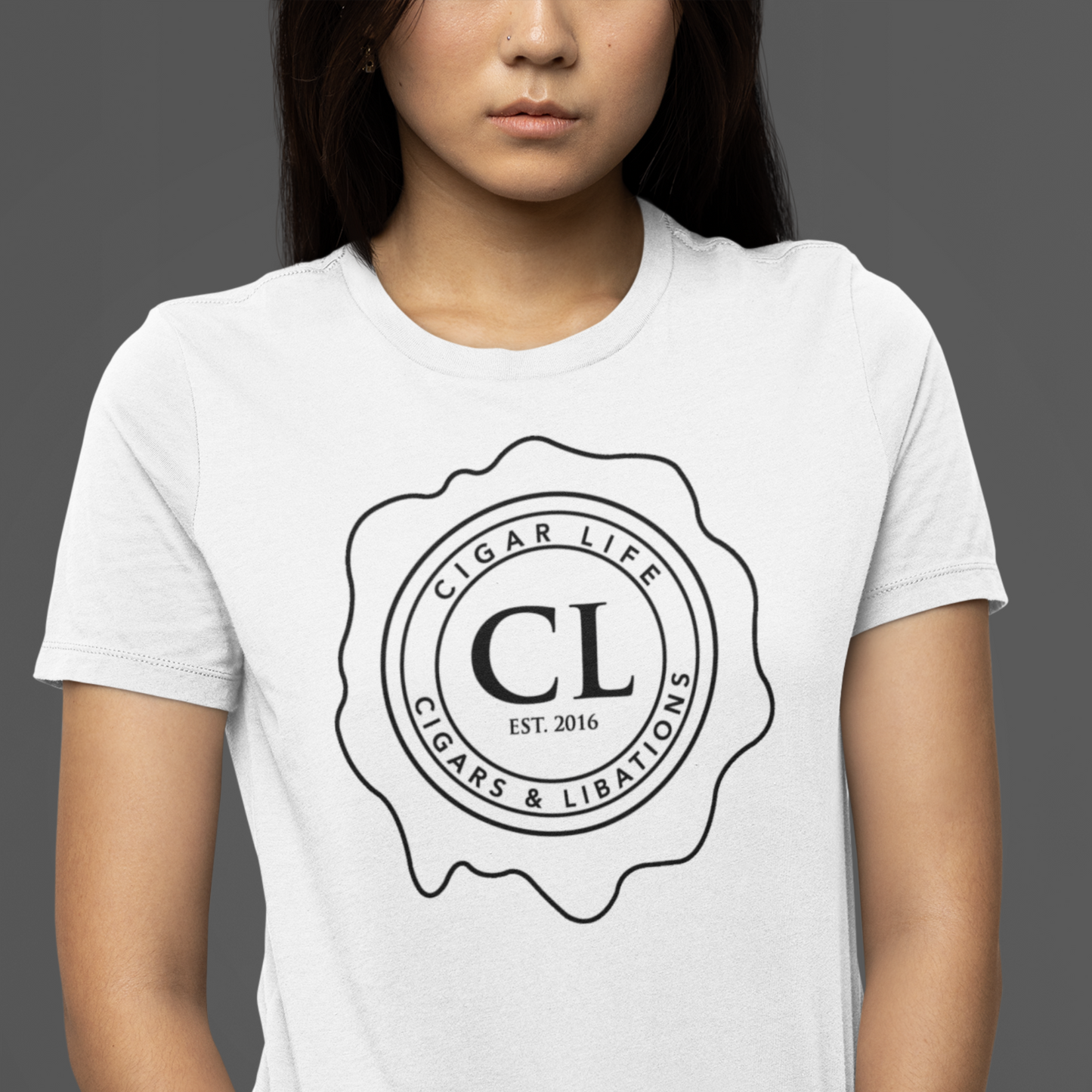 Women's White Short Sleeve Cigar Life Logo T-shirt