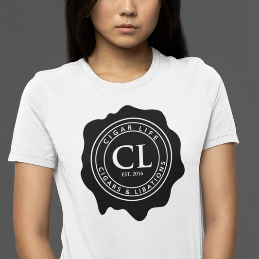 Women's White Short Sleeve Cigar Life Logo T-shirt